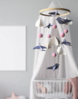 - Birds & Clouds Felt Baby Mobile – Handmade Nursery Hanging with Pink Wool Balls and Wooden Ring Baby Stork Baby Mobile