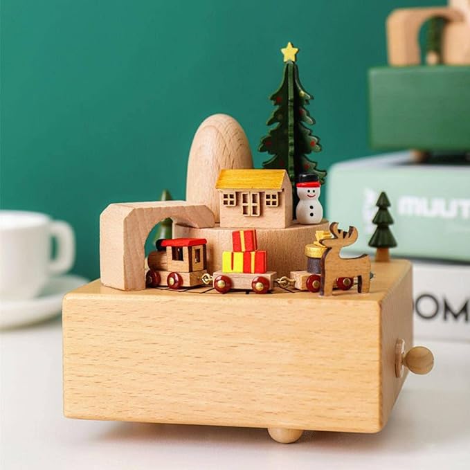 - Handcrafted Wooden Christmas Train Music Box – “We Wish You A Merry Christmas” Tune | Collectible Holiday Keepsake Gift Baby Stork Music Box