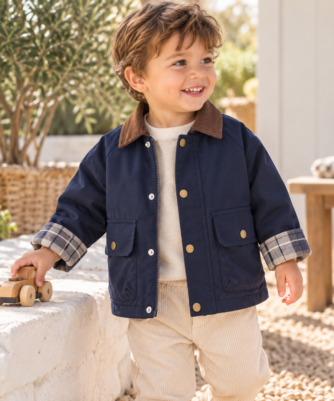 Kids Check Detail Collared Jacket