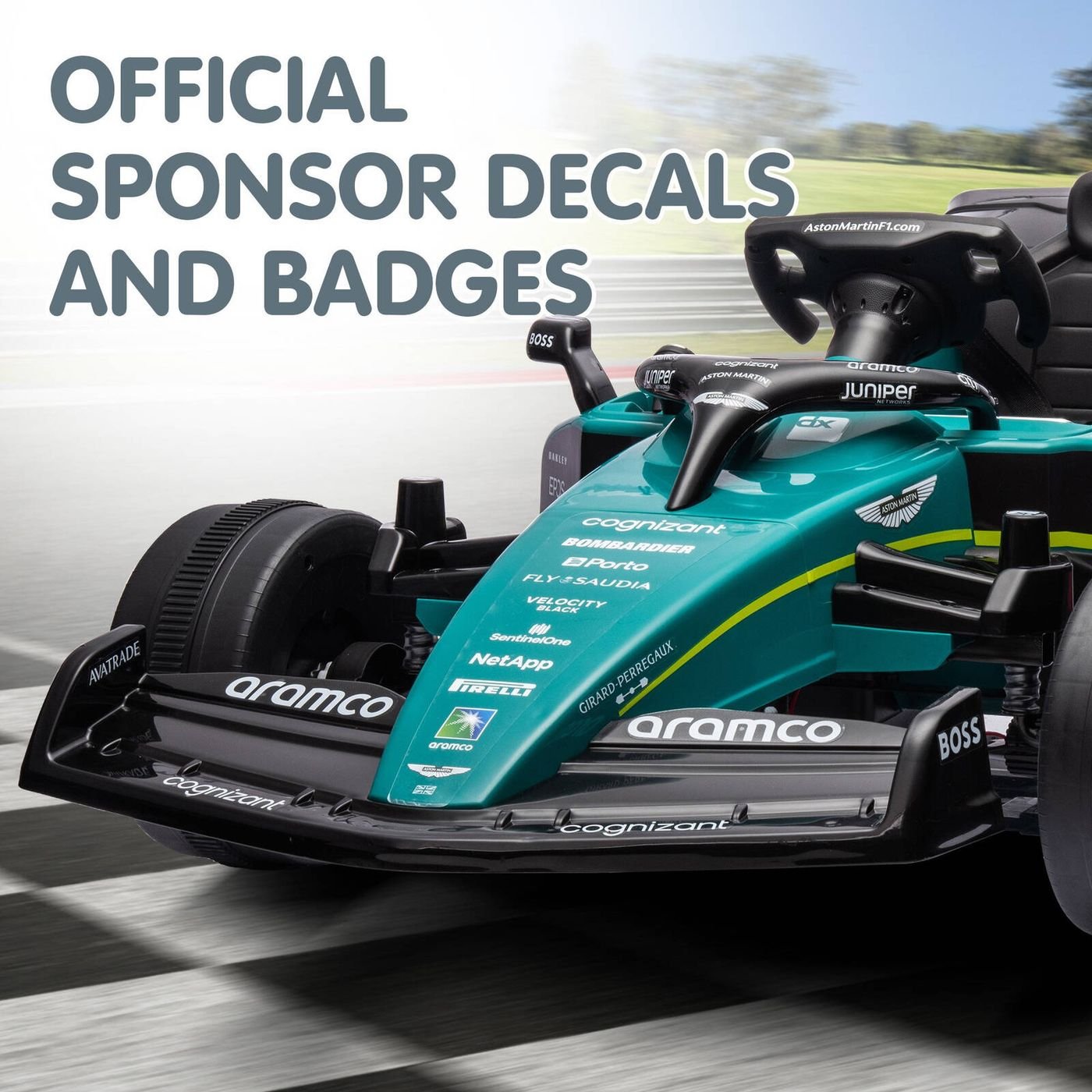 - Aston Martin F1-Style Electric Ride On Car – 24V, Remote, Music & Lights Baby Stork Baby & Kids > Ride On Cars, Go-karts & Bikes > Ride On Cars