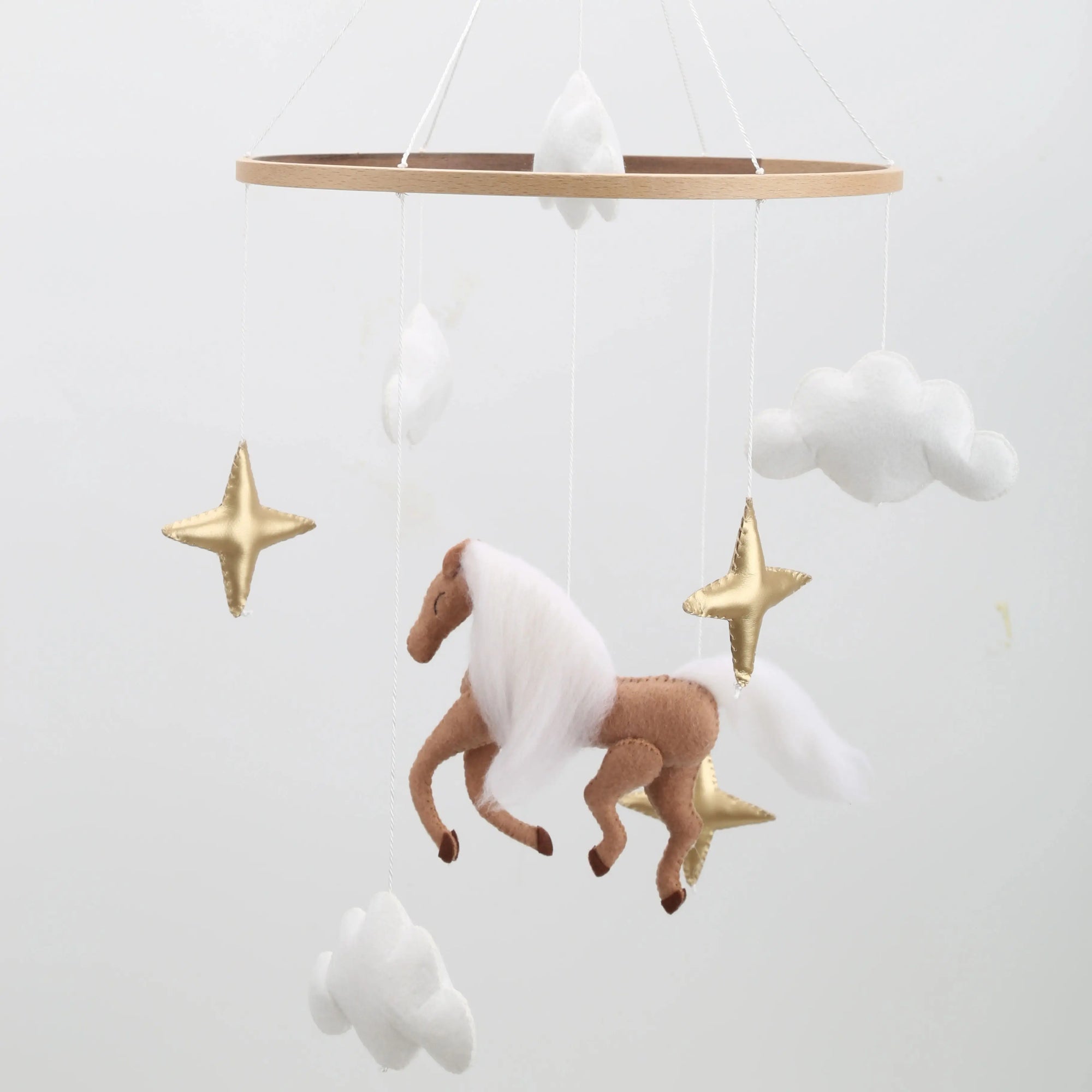 Horse Baby Mobile | Neutral Felt Horse Nursery Mobile with Clouds &amp; Stars