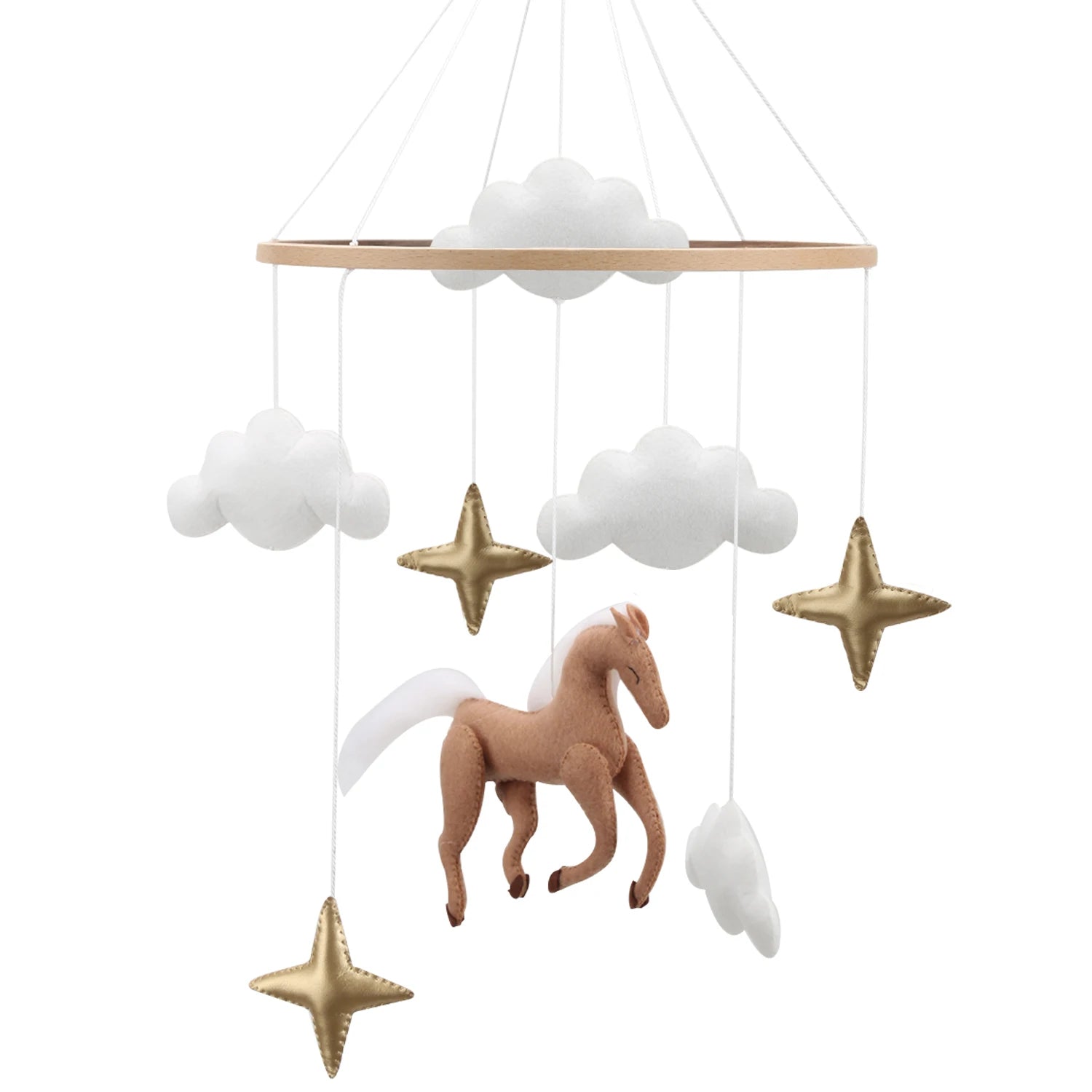 Horse Baby Mobile | Neutral Felt Horse Nursery Mobile with Clouds &amp; Stars