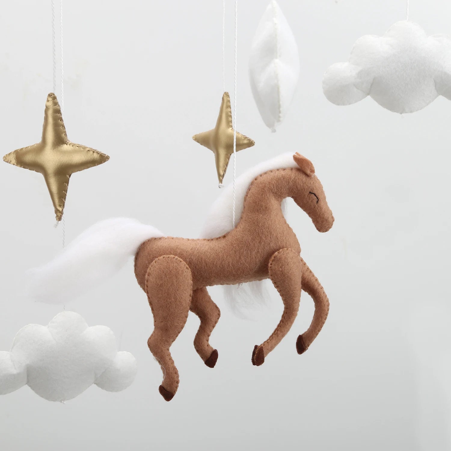 Horse Baby Mobile | Neutral Felt Horse Nursery Mobile with Clouds &amp; Stars