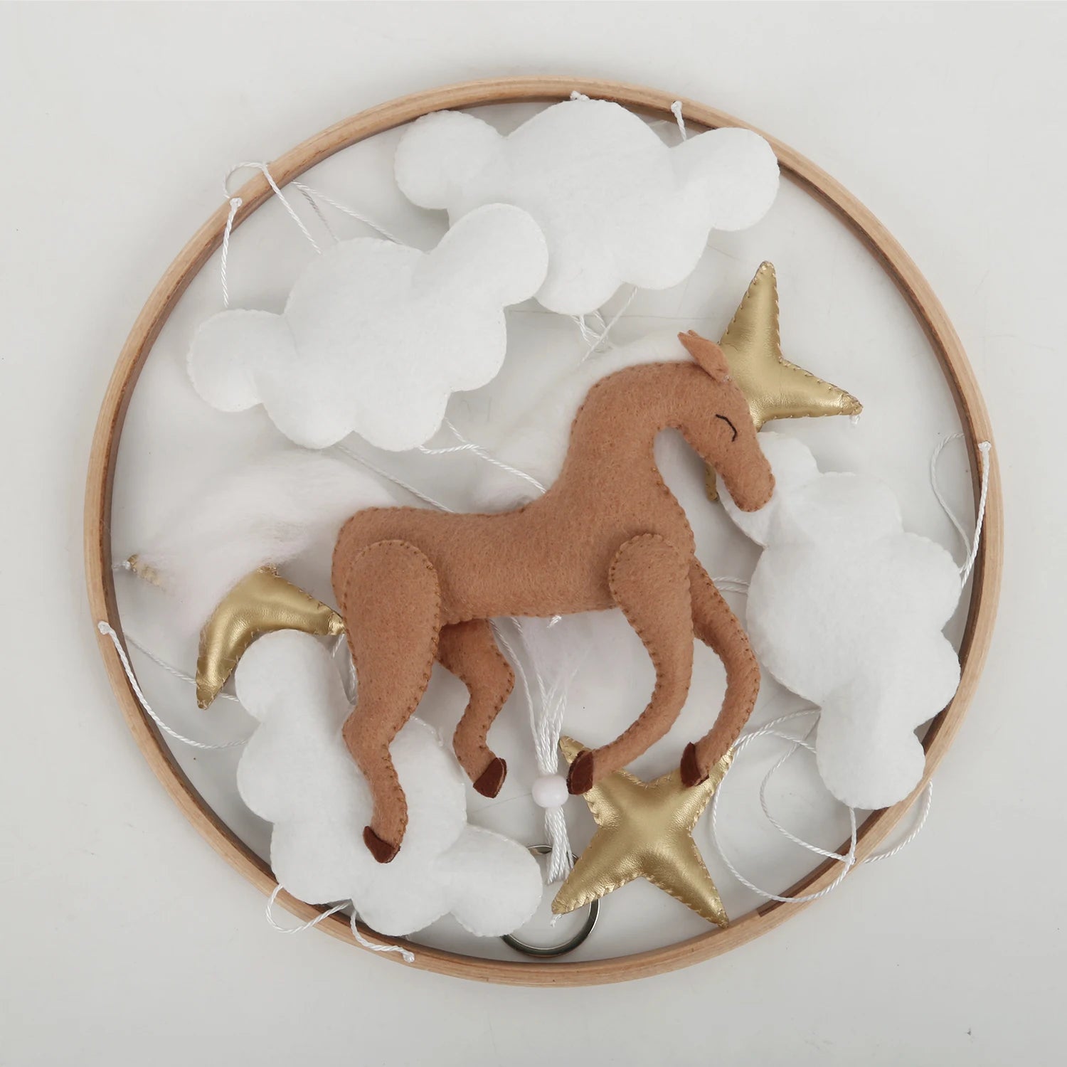 Horse Baby Mobile | Neutral Felt Horse Nursery Mobile with Clouds &amp; Stars
