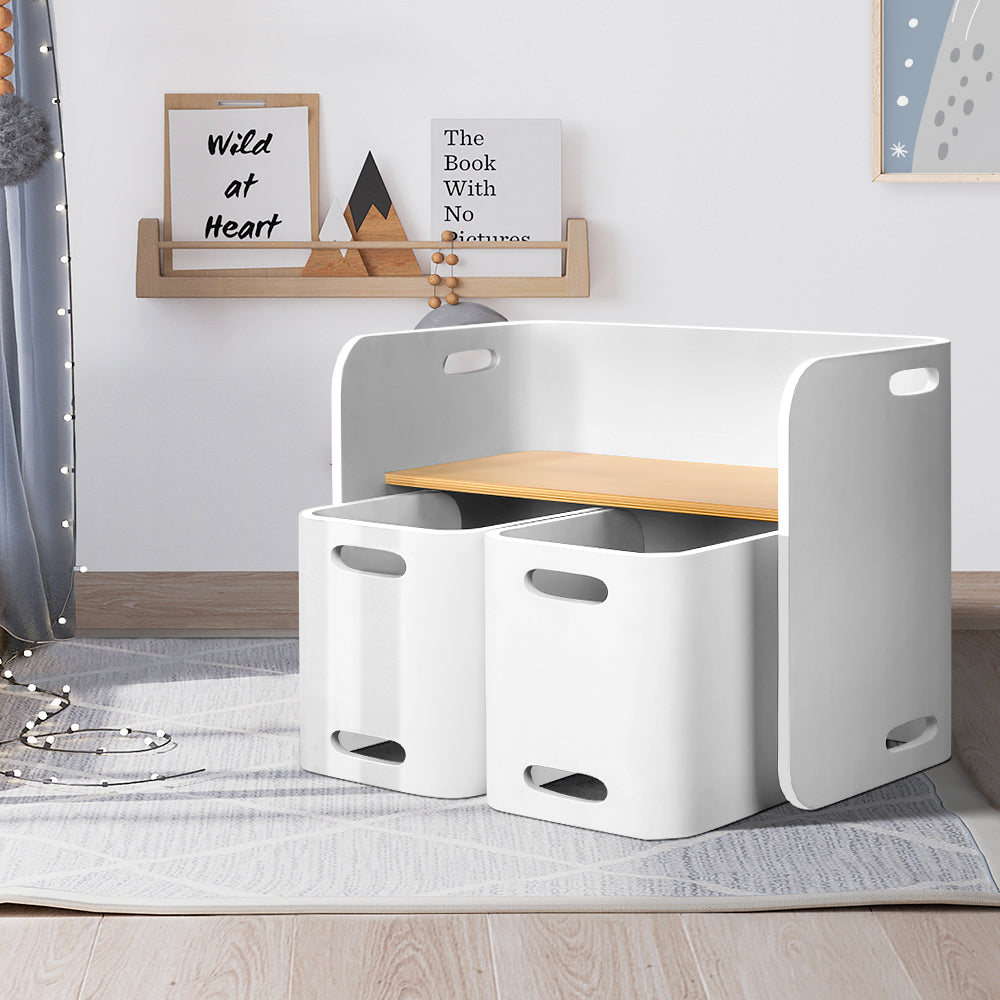- Kids 3-Piece Table & Chairs Set – Multifunctional Storage Desk (White & Natural) Keezi Kids Furniture > Outdoor > Outdoor Dining Sets
