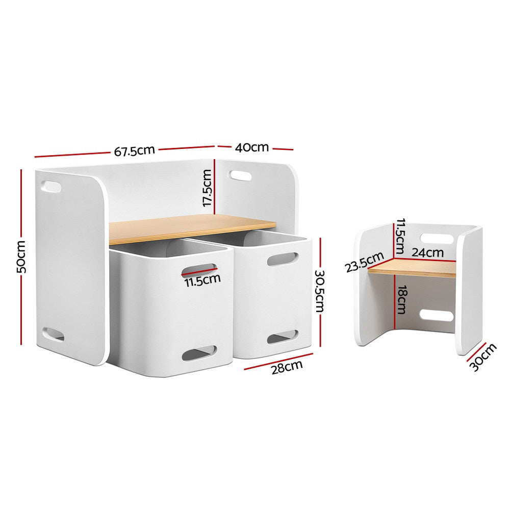 - Kids 3-Piece Table & Chairs Set – Multifunctional Storage Desk (White & Natural) Keezi Kids Furniture > Outdoor > Outdoor Dining Sets