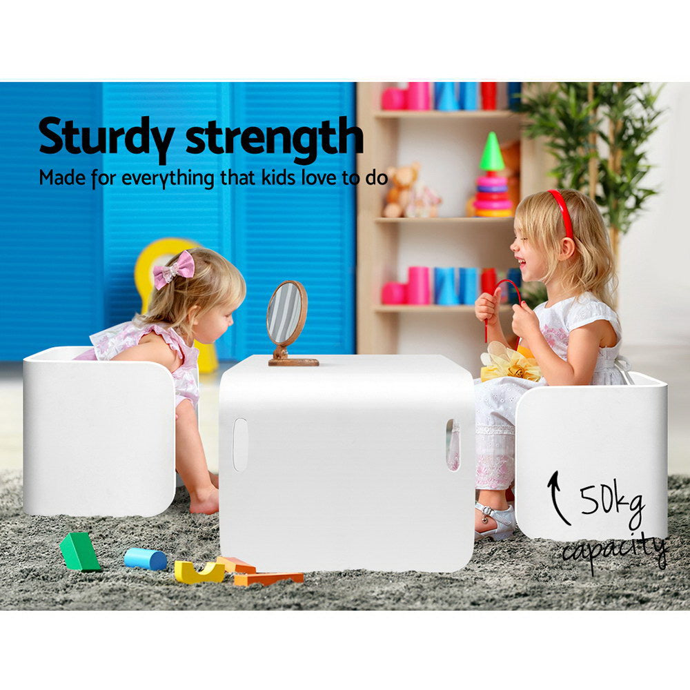 - Kids 3-Piece Table & Chairs Set – Multifunctional Storage Desk (White & Natural) Keezi Kids Furniture > Outdoor > Outdoor Dining Sets
