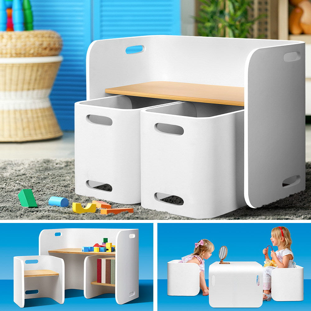 - Kids 3-Piece Table & Chairs Set – Multifunctional Storage Desk (White & Natural) Keezi Kids Furniture > Outdoor > Outdoor Dining Sets