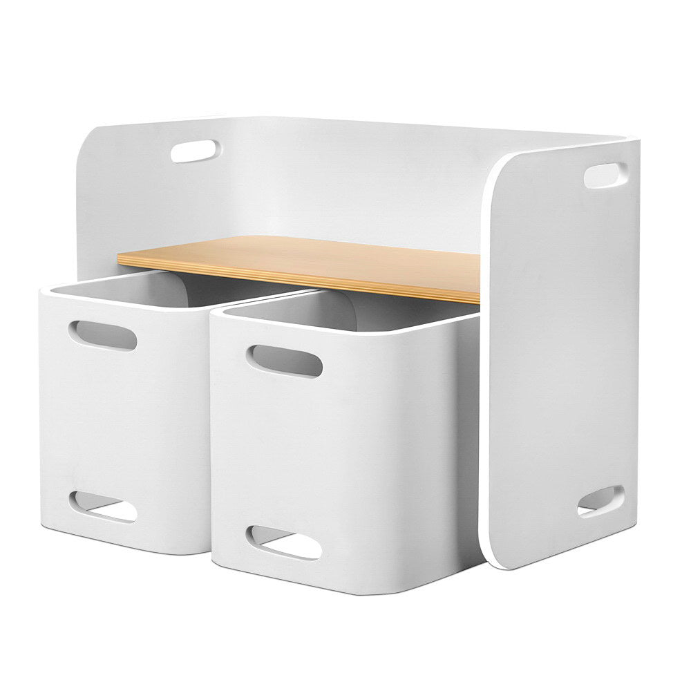 - Kids 3-Piece Table &amp; Chairs Set – Multifunctional Storage Desk (White &amp; Natural) Keezi Kids Furniture &gt; Outdoor &gt; Outdoor Dining Sets