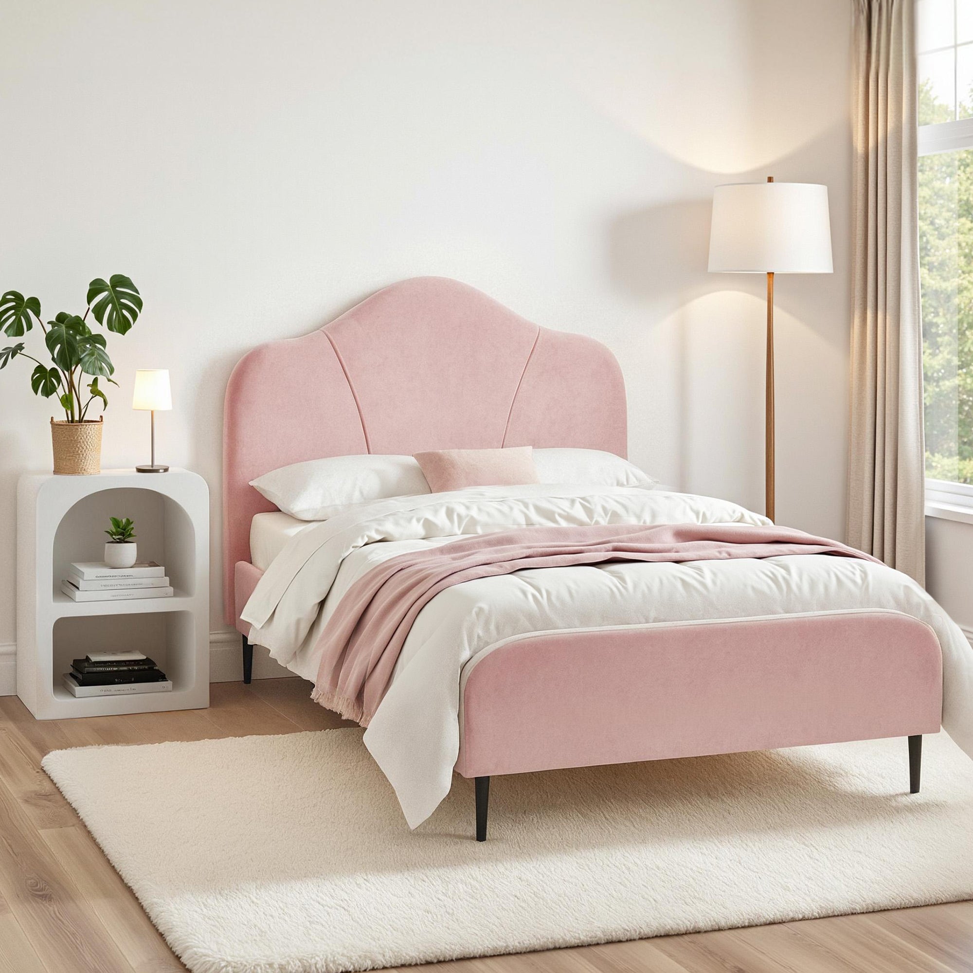 - King Single Velvet Bed Frame with Storage and Bedside Table | Pink Baby Stork Furniture > Bedroom > Beds & Bed Frames