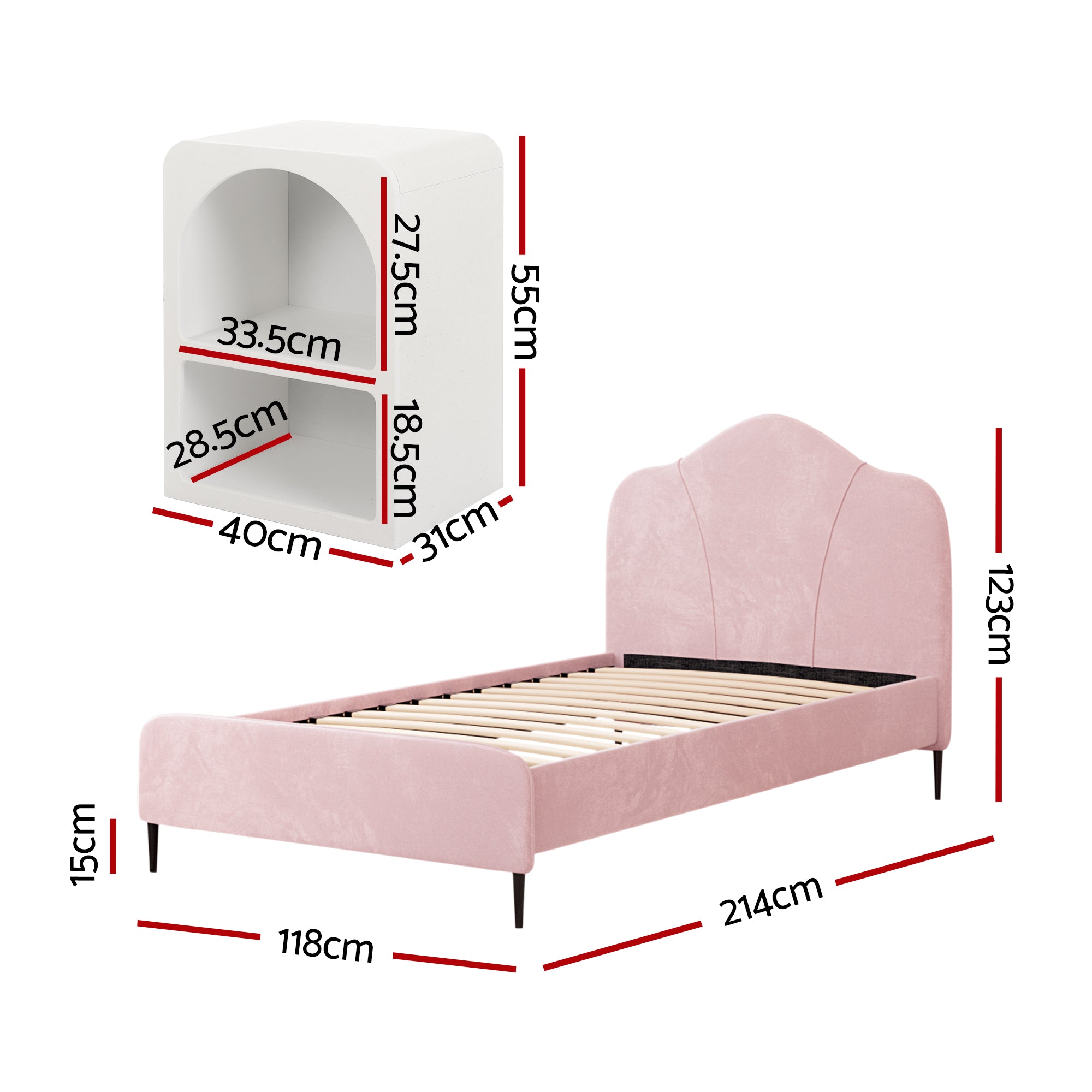 - King Single Velvet Bed Frame with Storage and Bedside Table | Pink Baby Stork Furniture > Bedroom > Beds & Bed Frames