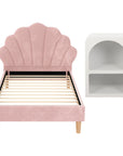 - King Single Velvet Bed Frame with Scallop Headboard & Bedside Table | Pink Baby Stork Furniture > Bedroom > Beds & Bed Frames