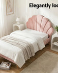 - King Single Velvet Bed Frame with Scallop Headboard & Bedside Table | Pink Baby Stork Furniture > Bedroom > Beds & Bed Frames