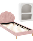 - King Single Velvet Bed Frame with Scallop Headboard & Bedside Table | Pink Baby Stork Furniture > Bedroom > Beds & Bed Frames