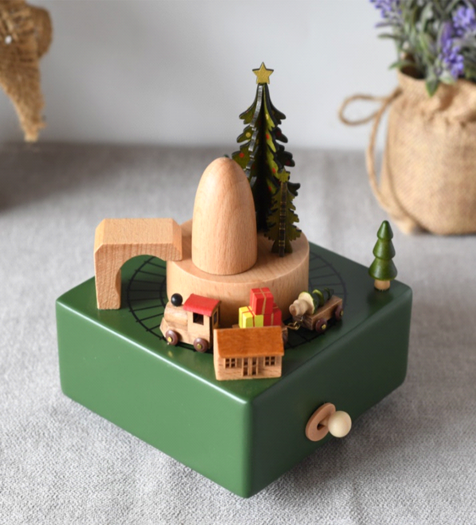 - Wooden Christmas Music Box with Rotating Train | Wind-Up Holiday Gift & Home Decor Baby Stork Music Box