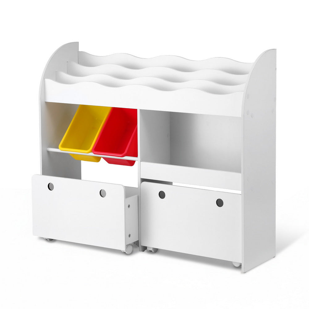 - 3 Teir Display Shelf with Storage Bins and Drawers | White Keezi Kids Baby & Kids > Kid's Furniture > Kid's Bookcases & Shelves