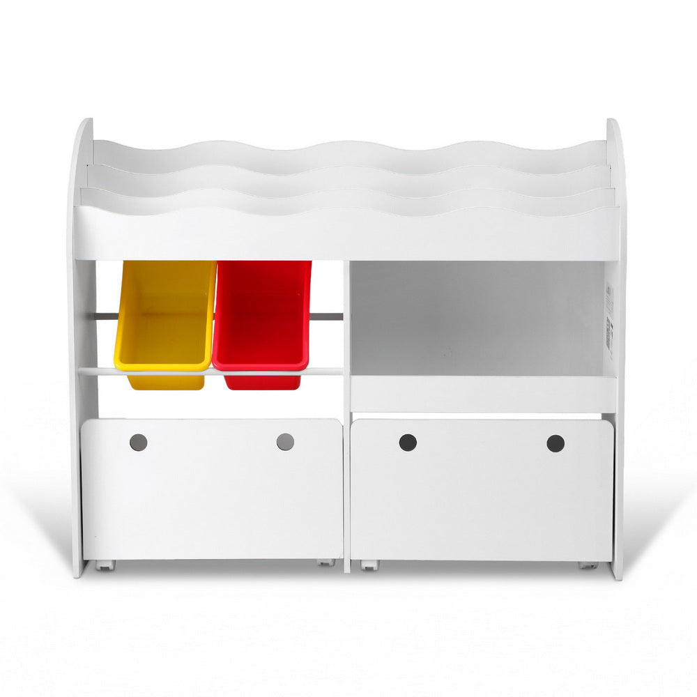 - 3 Teir Display Shelf with Storage Bins and Drawers | White Keezi Kids Baby &amp; Kids > Kid's Furniture > Kid's Bookcases &amp; Shelves