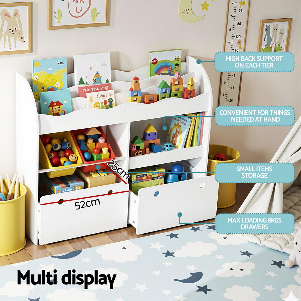 - 3 Teir Display Shelf with Storage Bins and Drawers | White Keezi Kids Baby & Kids > Kid's Furniture > Kid's Bookcases & Shelves