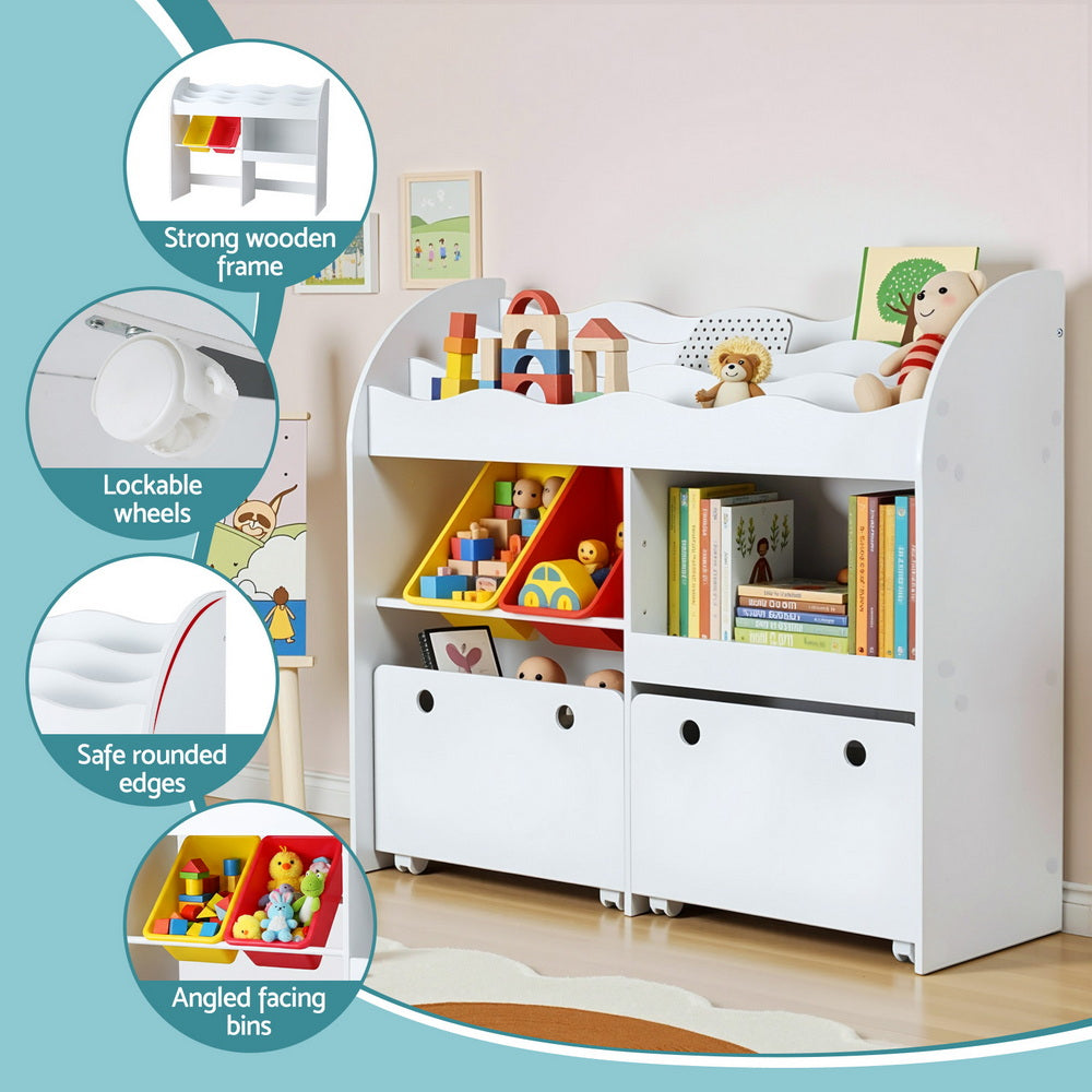 - 3 Teir Display Shelf with Storage Bins and Drawers | White Keezi Kids Baby & Kids > Kid's Furniture > Kid's Bookcases & Shelves
