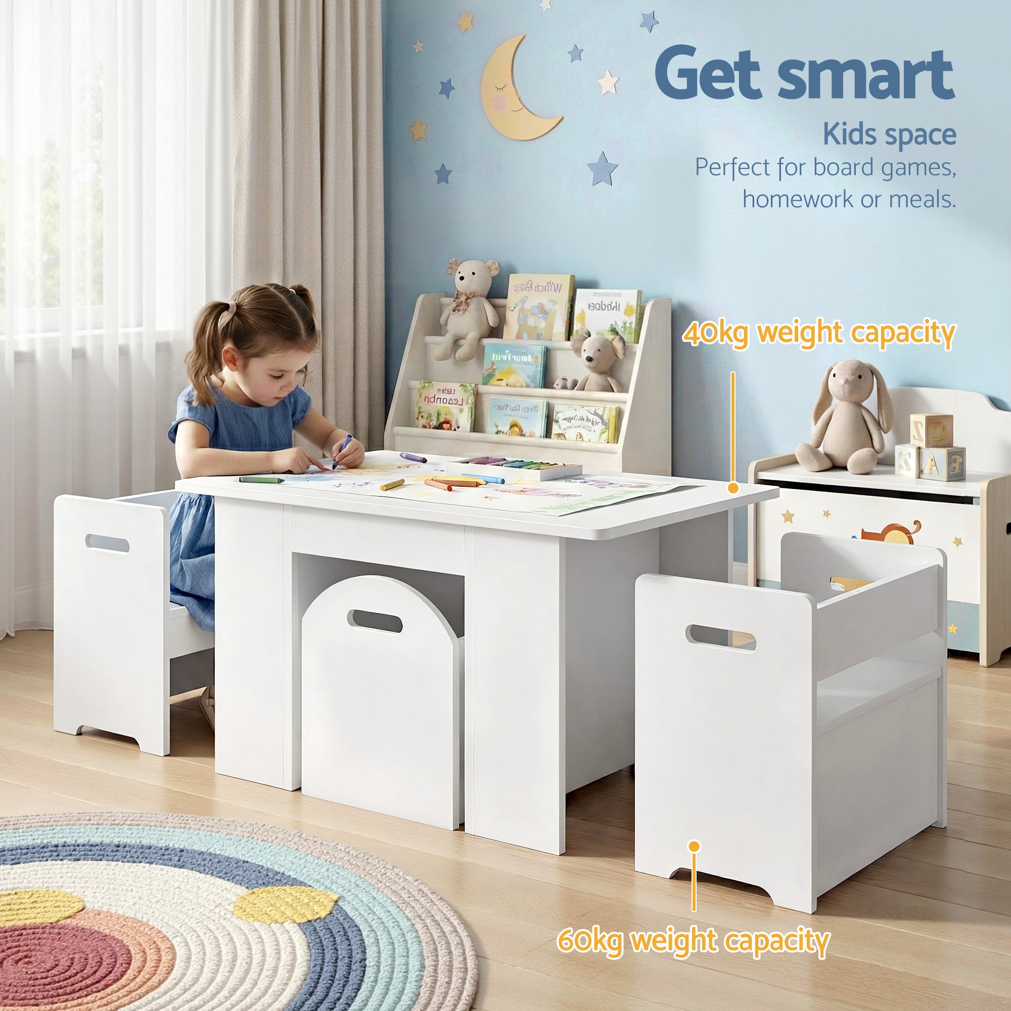- Kids Table and Chair Set with Storage Box | White MDF Activity Table & 2 Chairs Baby Stork Baby & Kids > Kid's Furniture > Kid's Tables, Chairs & Seats