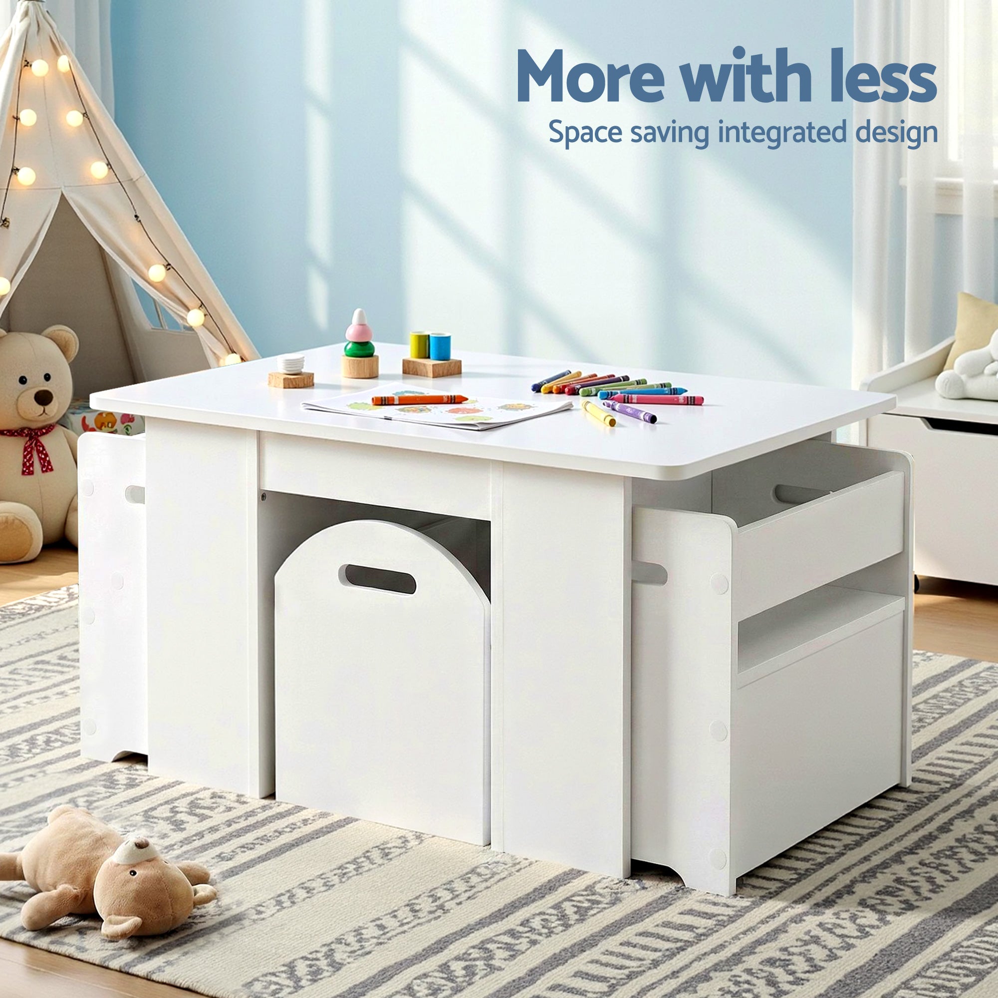 - Kids Table and Chair Set with Storage Box | White MDF Activity Table & 2 Chairs Baby Stork Baby & Kids > Kid's Furniture > Kid's Tables, Chairs & Seats