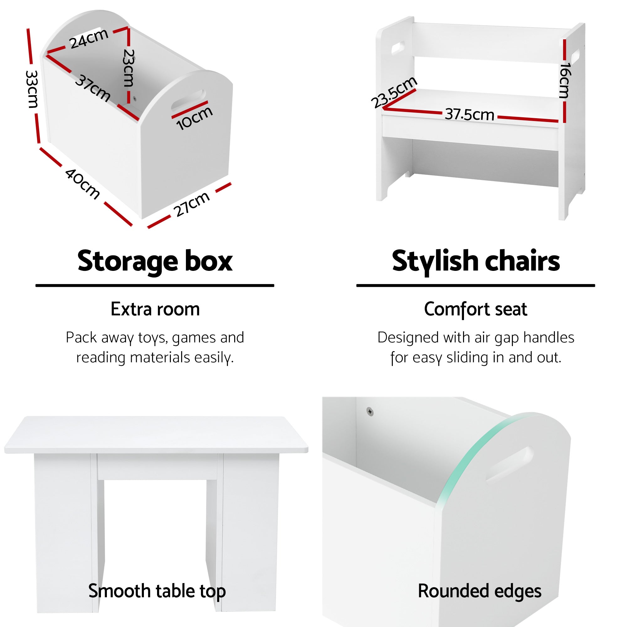 - Kids Table and Chair Set with Storage Box | White MDF Activity Table & 2 Chairs Baby Stork Baby & Kids > Kid's Furniture > Kid's Tables, Chairs & Seats