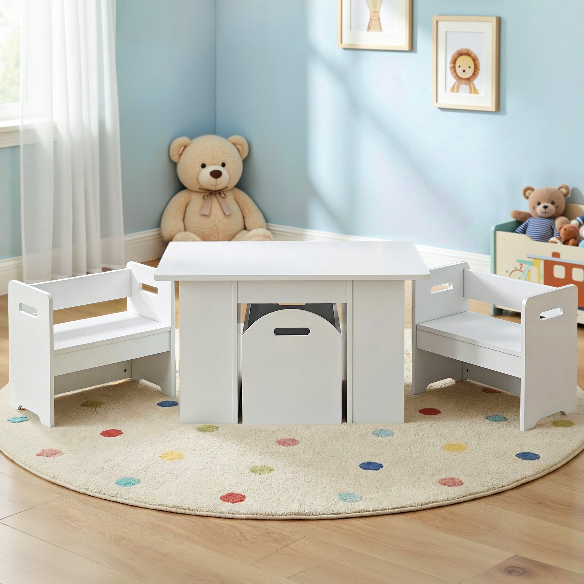 - Kids Table and Chair Set with Storage Box | White MDF Activity Table & 2 Chairs Baby Stork Baby & Kids > Kid's Furniture > Kid's Tables, Chairs & Seats