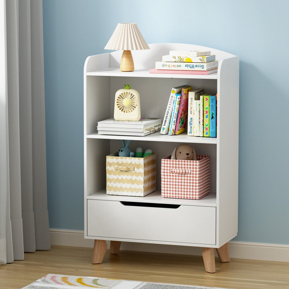 Kids Bookshelf | 3-Tier Storage with Drawer | Bookcase & Toy Organizer ...