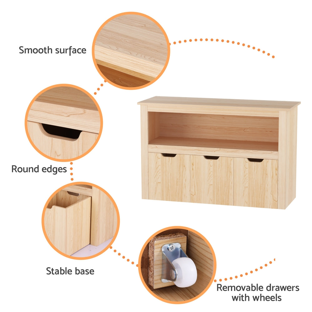 - 3-Drawer Kids Bookshelf – Wooden Toy & Book Storage Keezi Kids Furniture > Living Room > Bookcases & Shelves