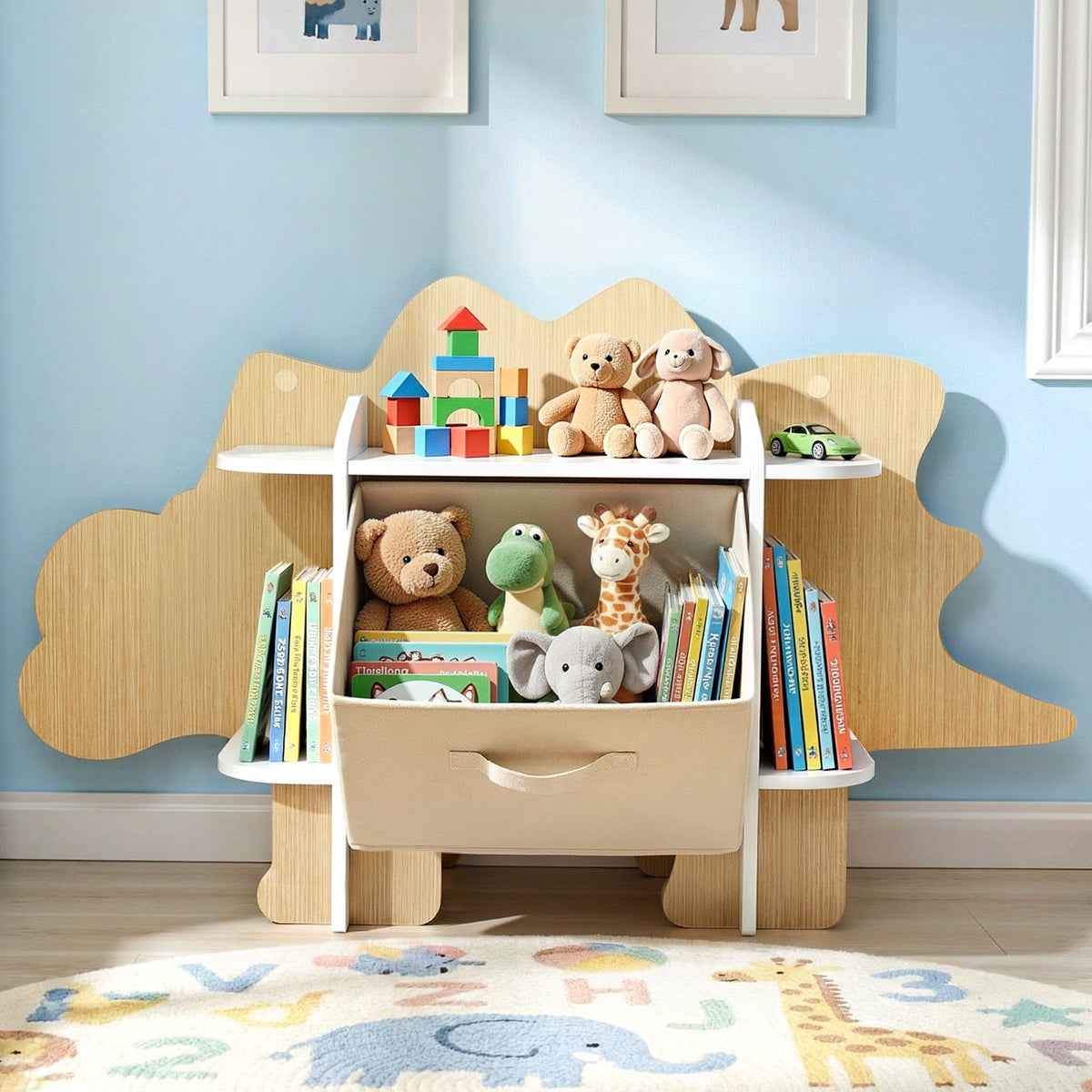 - Dinosaur Kids Bookshelf &amp; Toy Storage with Fabric Drawer Keezi Baby &amp; Kids > Kid's Furniture > Kid's Bookcases &amp; Shelves