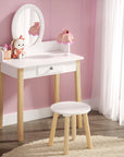 - Kids Dressing Table & Stool Set | Wooden Vanity with Mirror & Storage Drawer Keezi Baby & Kids > Kid's Furniture > Kid's Dressers, Cupboards & Wardrobes