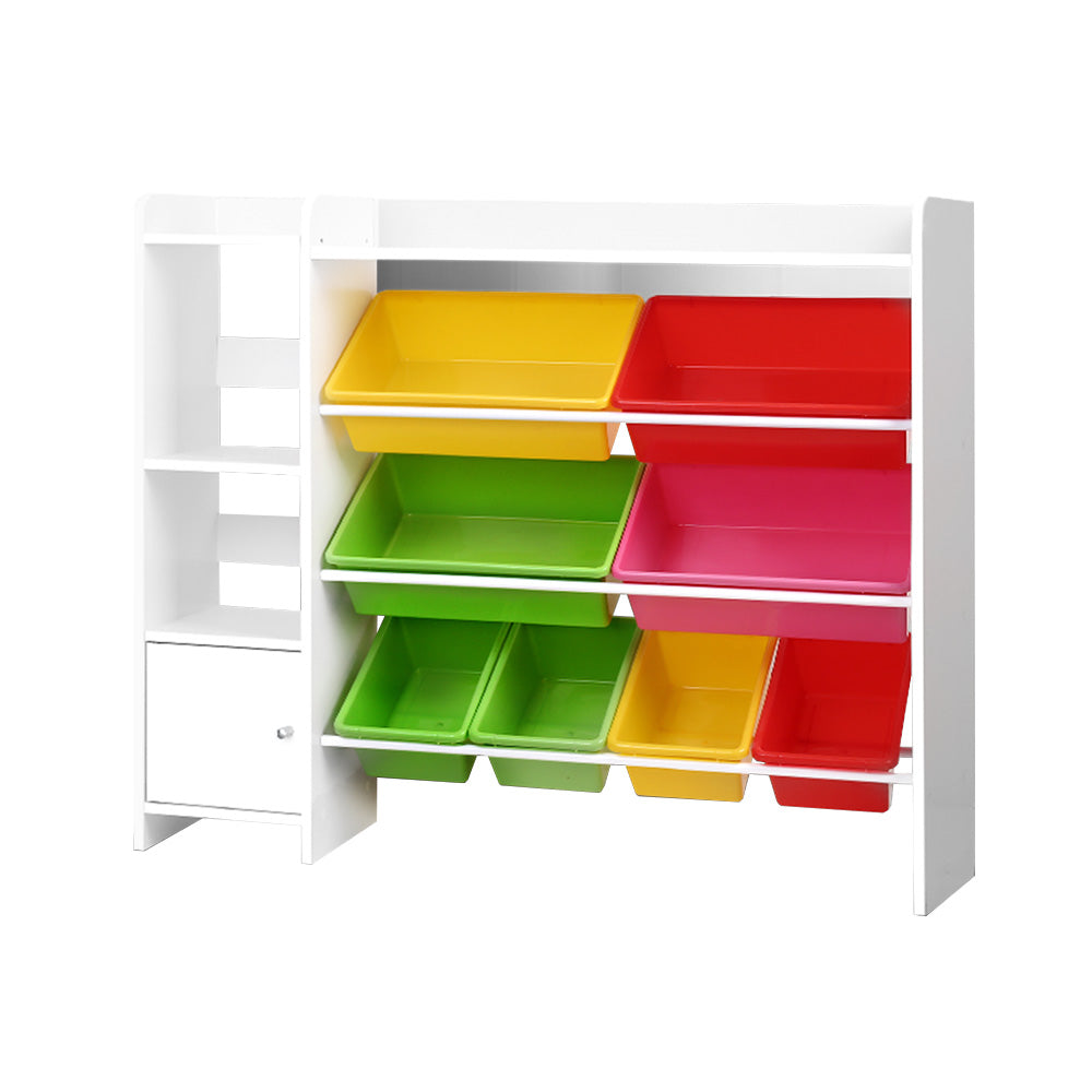 - Kids 8 Bin Toy Storage Shelf with Cabinet and Display Shelves Keezi Baby &amp; Kids > Kid's Furniture > Kid's Bookcases &amp; Shelves