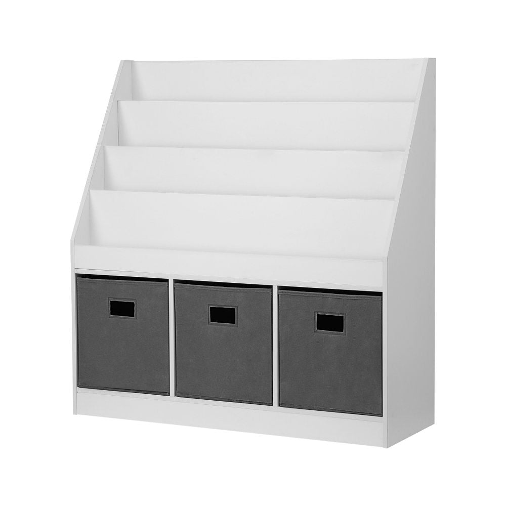 - Kids Bookshelf with 3 Storage Bins – White & Grey Keezi Kids Baby & Kids > Kid's Furniture > Kid's Bookcases & Shelves