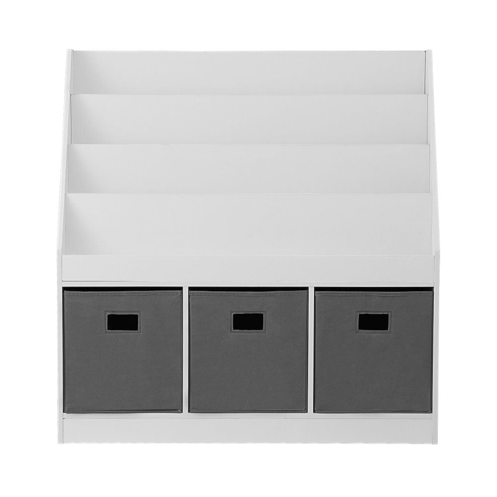 - Kids Bookshelf with 3 Storage Bins – White & Grey Keezi Kids Baby & Kids > Kid's Furniture > Kid's Bookcases & Shelves