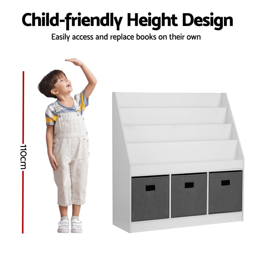 - Kids Bookshelf with 3 Storage Bins – White &amp; Grey Keezi Kids Baby &amp; Kids &gt; Kid&#39;s Furniture &gt; Kid&#39;s Bookcases &amp; Shelves