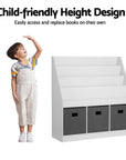 - Kids Bookshelf with 3 Storage Bins – White & Grey Keezi Kids Baby & Kids > Kid's Furniture > Kid's Bookcases & Shelves
