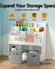 - Kids Bookshelf with 3 Storage Bins – White & Grey Keezi Kids Baby & Kids > Kid's Furniture > Kid's Bookcases & Shelves