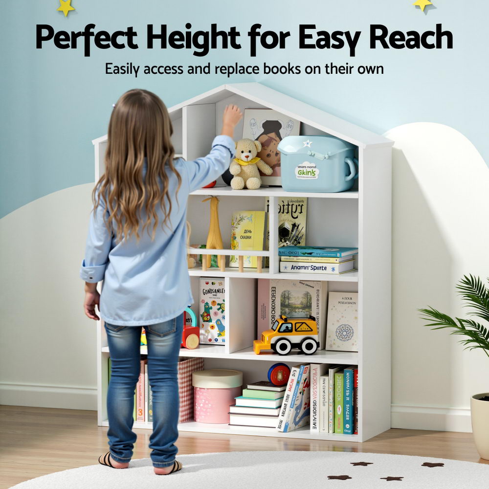 - 4-Tier Kids Bookshelf – House-Shaped Storage Organiser Keezi Kids Baby & Kids > Kid's Furniture > Kid's Bookcases & Shelves