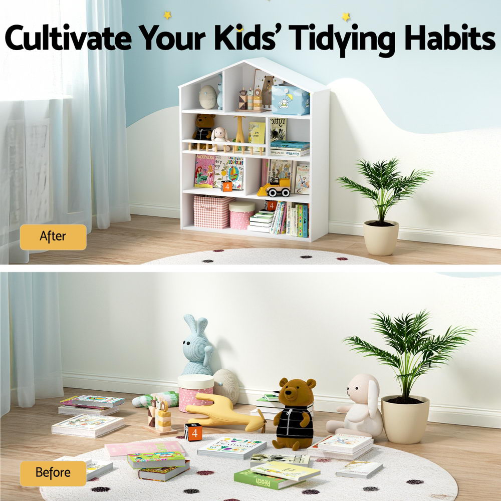 - 4-Tier Kids Bookshelf – House-Shaped Storage Organiser Keezi Kids Baby & Kids > Kid's Furniture > Kid's Bookcases & Shelves