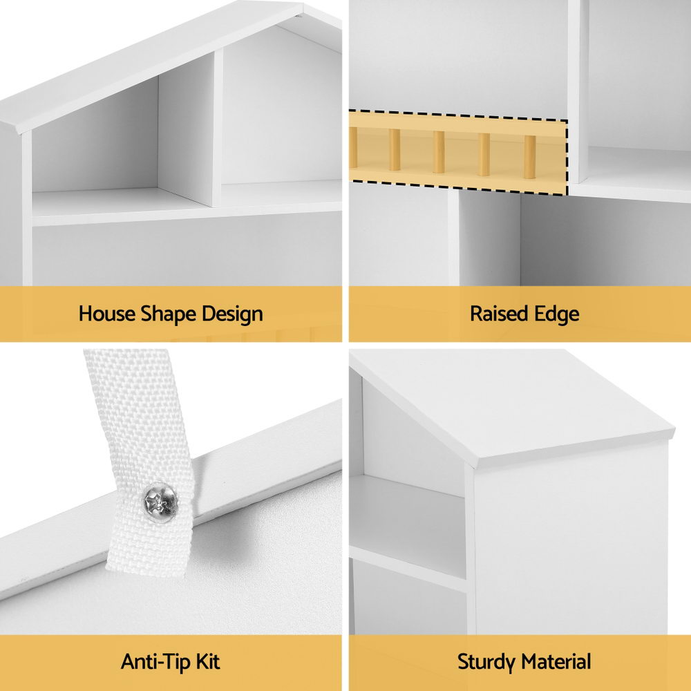 - 4-Tier Kids Bookshelf – House-Shaped Storage Organiser Keezi Kids Baby & Kids > Kid's Furniture > Kid's Bookcases & Shelves