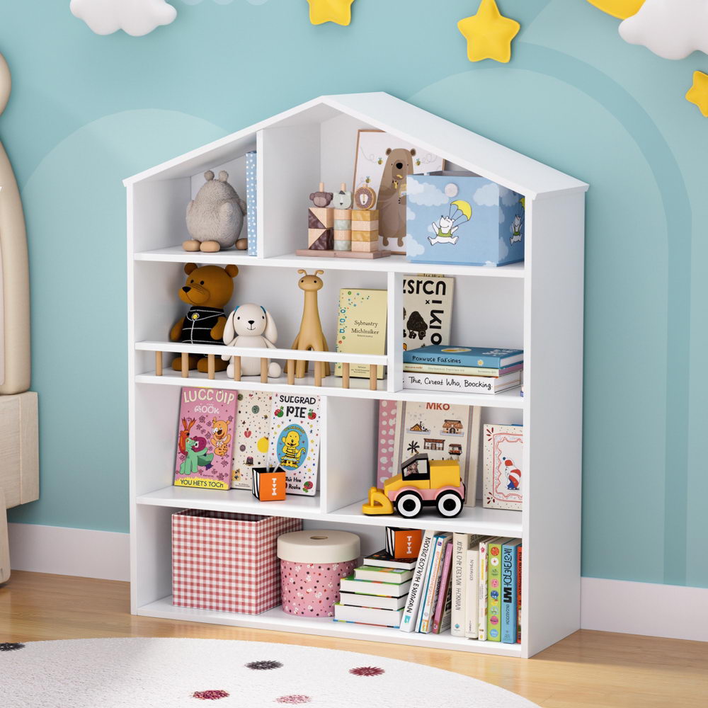 - 4-Tier Kids Bookshelf – House-Shaped Storage Organiser Keezi Kids Baby & Kids > Kid's Furniture > Kid's Bookcases & Shelves