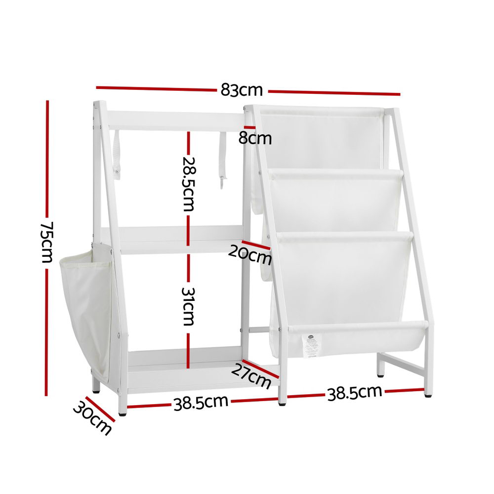 - 3-Tier Kids Bookshelf with Sling Storage – White Keezi Kids Baby & Kids > Kid's Furniture > Kid's Bookcases & Shelves