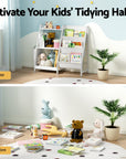 - 3-Tier Kids Bookshelf with Sling Storage – White Keezi Kids Baby & Kids > Kid's Furniture > Kid's Bookcases & Shelves