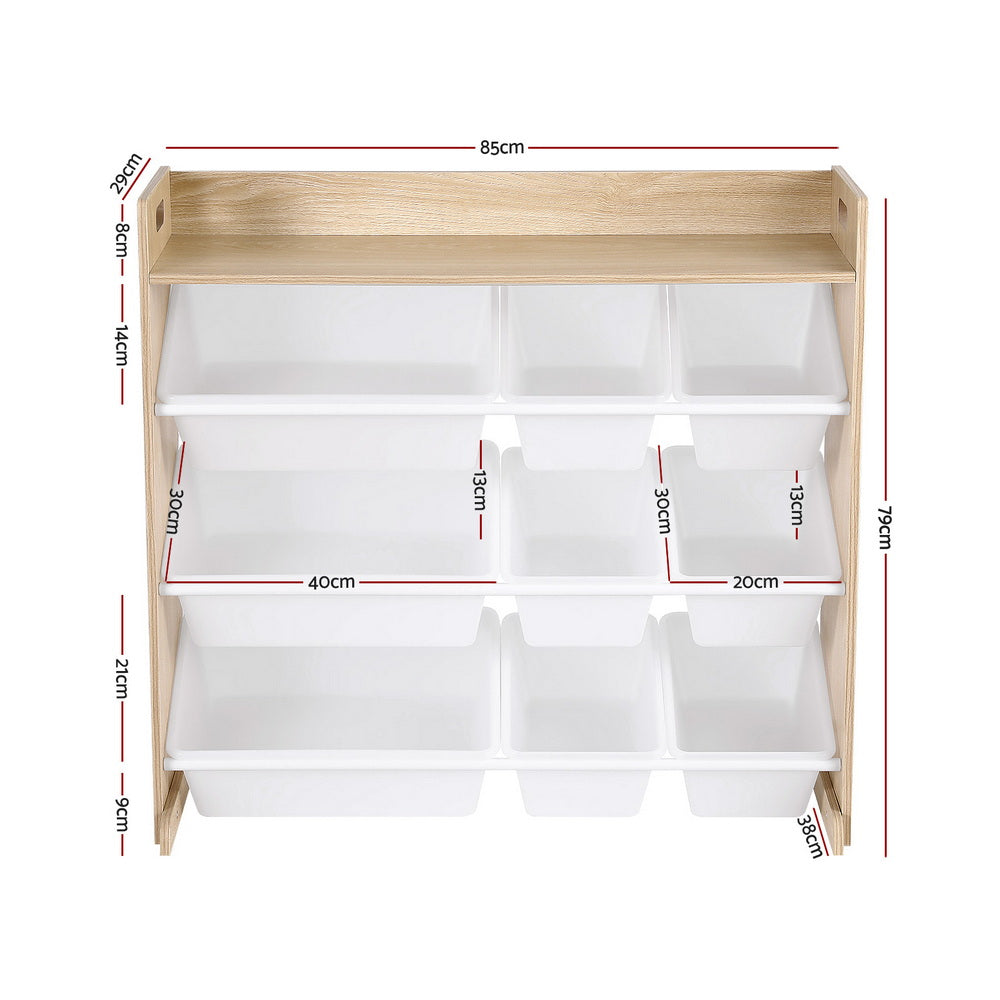 - Kids Toy Box Organiser with 9 Storage Bins – White & Wooden Keezi Kids Baby & Kids > Kid's Furniture > Toy Boxes
