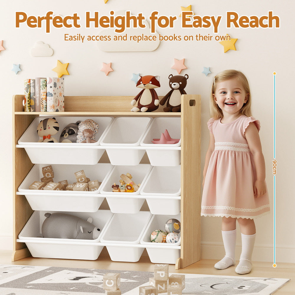 - Kids Toy Box Organiser with 9 Storage Bins – White & Wooden Keezi Kids Baby & Kids > Kid's Furniture > Toy Boxes