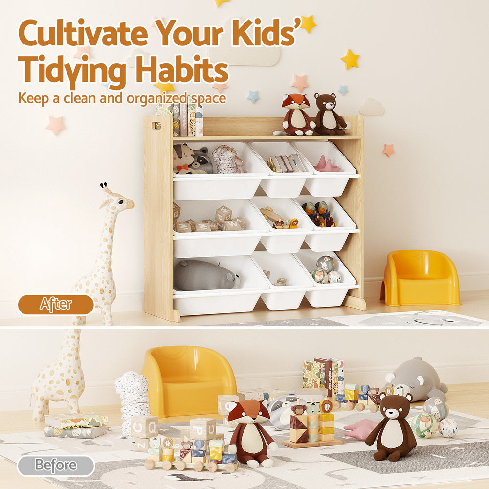 - Kids Toy Box Organiser with 9 Storage Bins – White & Wooden Keezi Kids Baby & Kids > Kid's Furniture > Toy Boxes