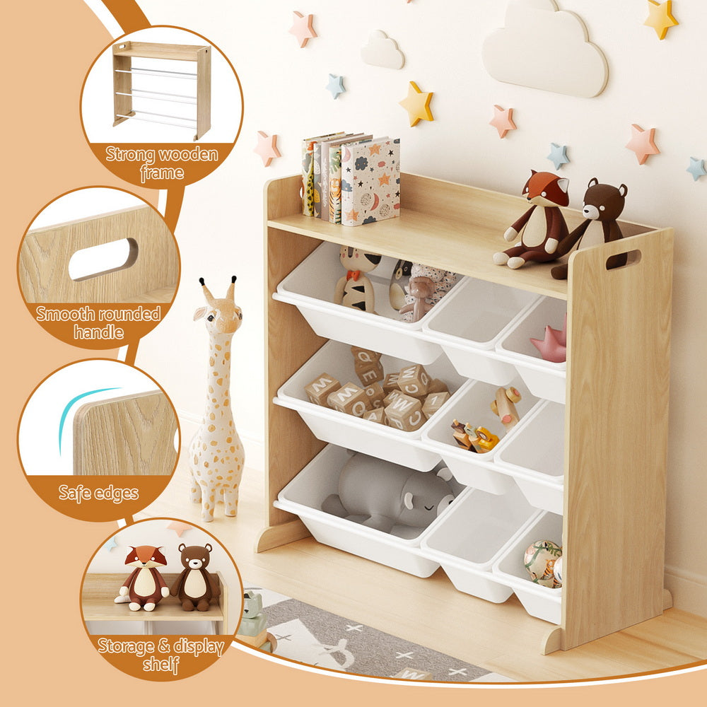 - Kids Toy Box Organiser with 9 Storage Bins – White & Wooden Keezi Kids Baby & Kids > Kid's Furniture > Toy Boxes