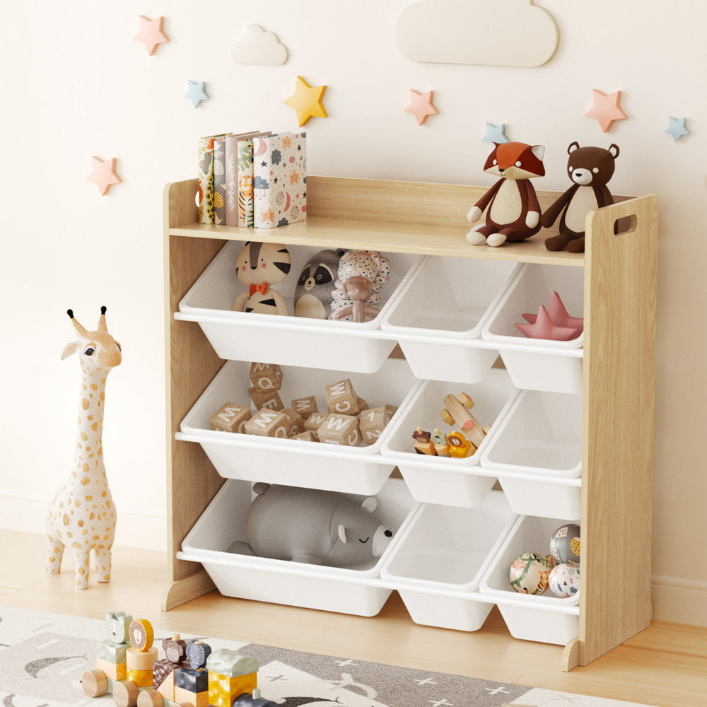 - Kids Toy Box Organiser with 9 Storage Bins – White & Wooden Keezi Kids Baby & Kids > Kid's Furniture > Toy Boxes
