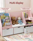 - Kids Bookshelf & Storage Unit with Reading Bench – Pink & White Baby Stork Baby & Kids > Kid's Furniture > Kid's Bookcases & Shelves