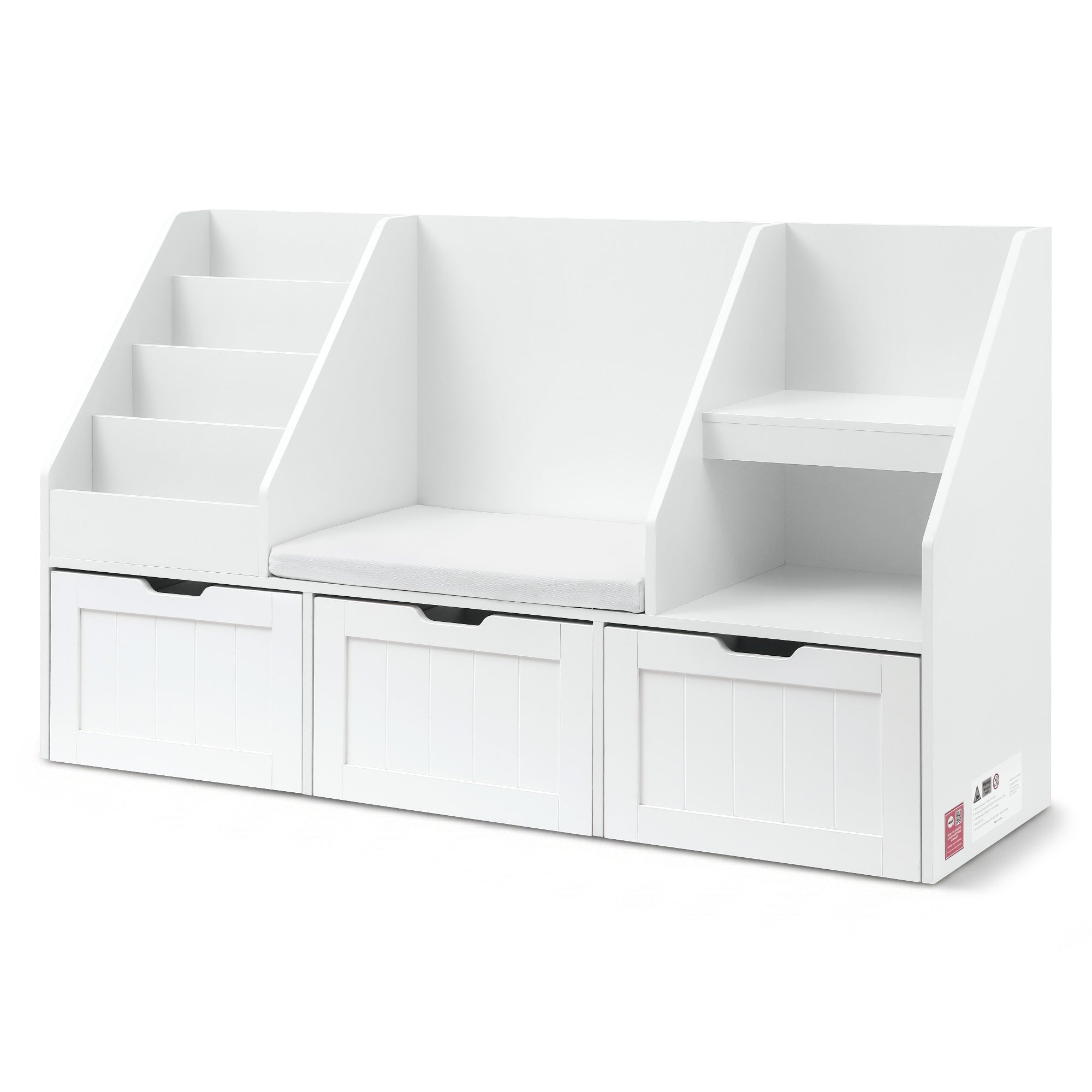 - Kids Bookshelf and Storage Unit with Reading Bench | White Keezi Baby & Kids > Kid's Furniture > Kid's Bookcases & Shelves
